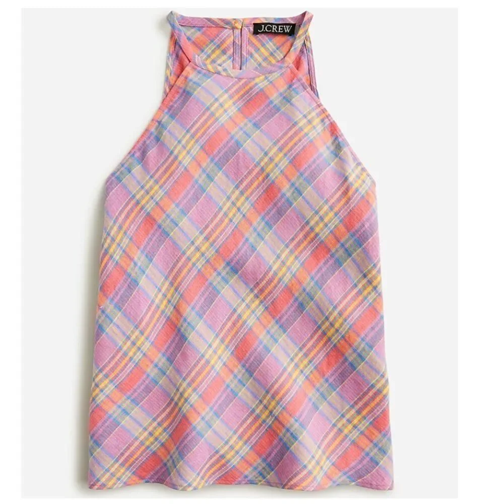 J Crew Amber Linen Top In Sunset‎ Plaid - Size M - NWT
